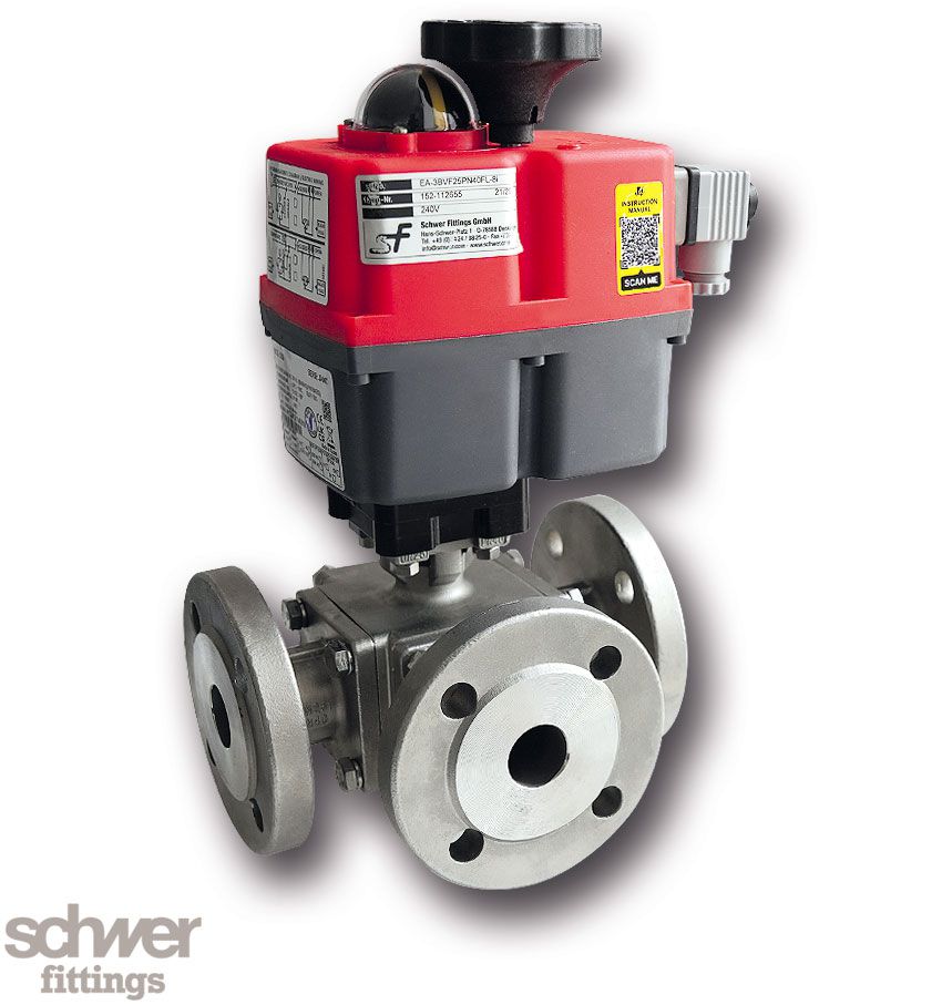 3-way ball valve with actuator, electric