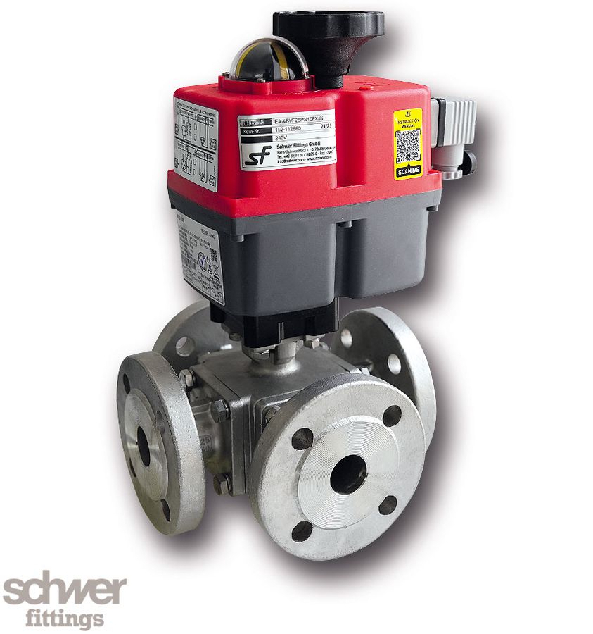 4-way ball valve with actuator, electric