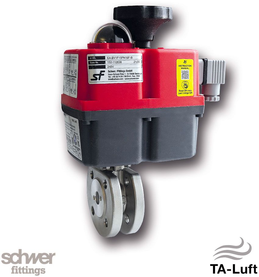 Short flange ball valve with actuator, electric