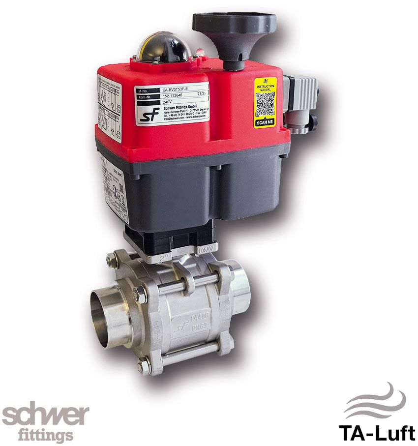 3-piece ball valve with actuator, electric