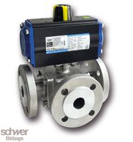 3-way ball valve with actuator, pneumatic, double-acting