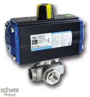 3-way ball valve with actuator, pneumatic, double-acting