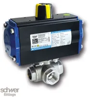 3-way ball valve with actuator, pneumatic, double-acting