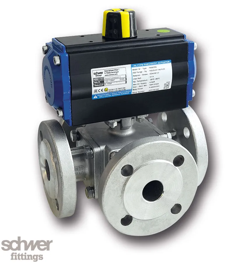 4-way ball valve with actuator, pneumatic, double-acting