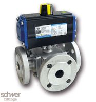 4-way ball valve with actuator, pneumatic, double-acting