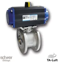 Short ball valve with actuator, pneumatic, double-acting