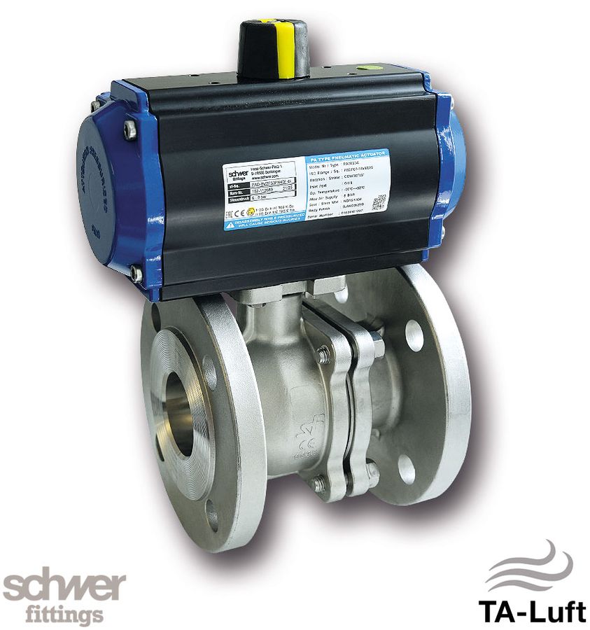 2-part. actuator ball valve, pneumatic, double-acting