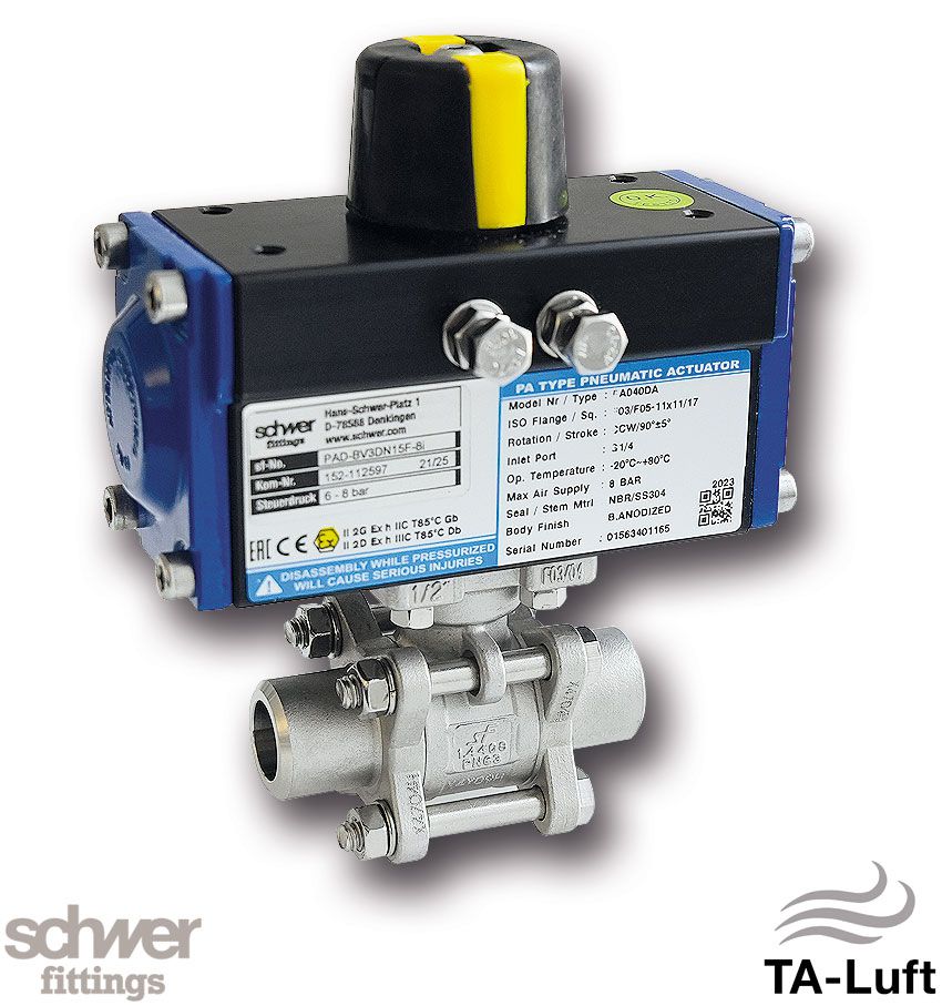 3-part. actuator ball valve, pneumatic, double-acting