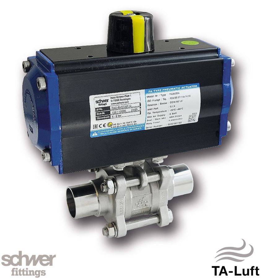 3-part. actuator ball valve, pneumatic, double-acting