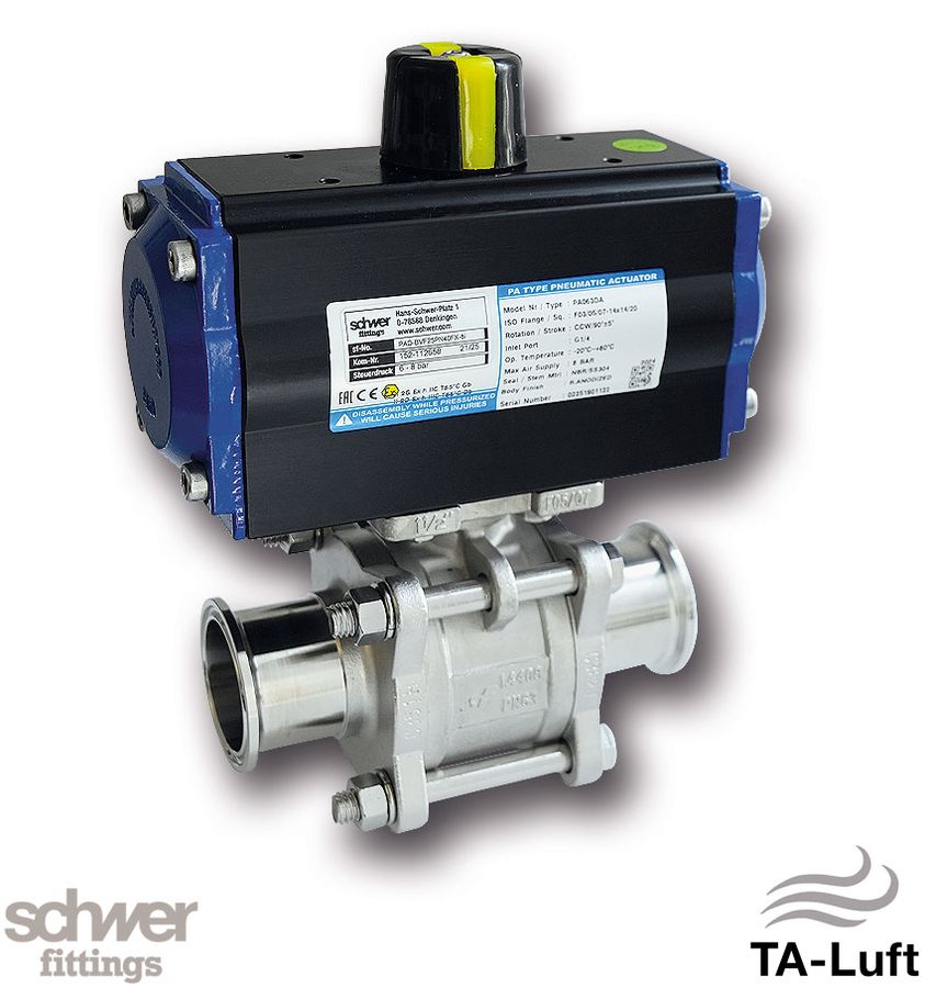 3-part. actuator ball valve, pneumatic, double-acting