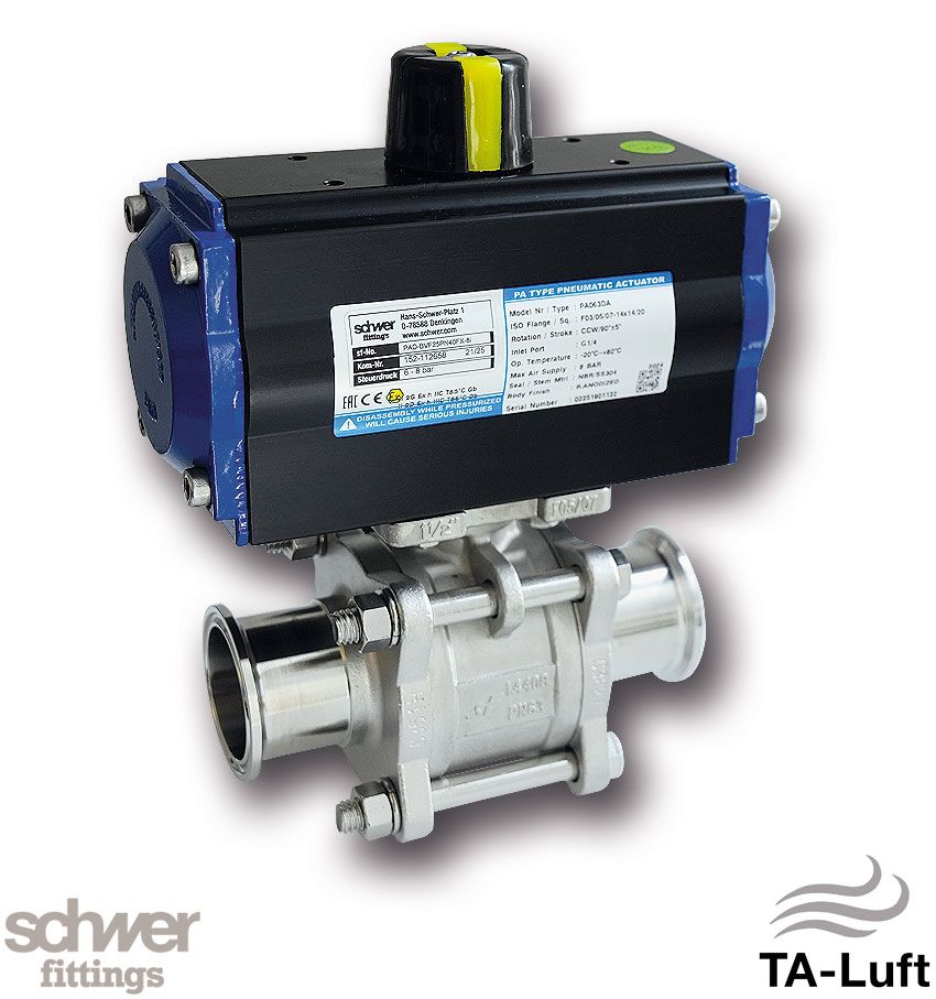 3-part. actuator ball valve, pneumatic, double-acting