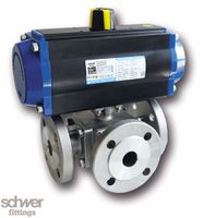 3-Way Ball Valve with actuator, pneumatic, single-acting
