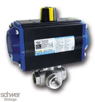 3-Way Ball Valve with actuator, pneumatic, single-acting