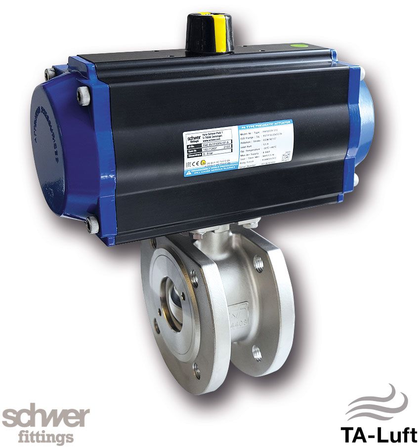 Short actuator Ball Valve, pneumatic, single-acting