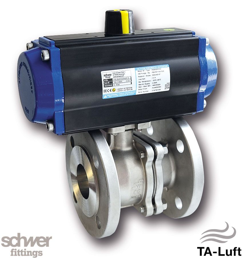 2-part. Ball valve with actuator, pneumatic, single-acting