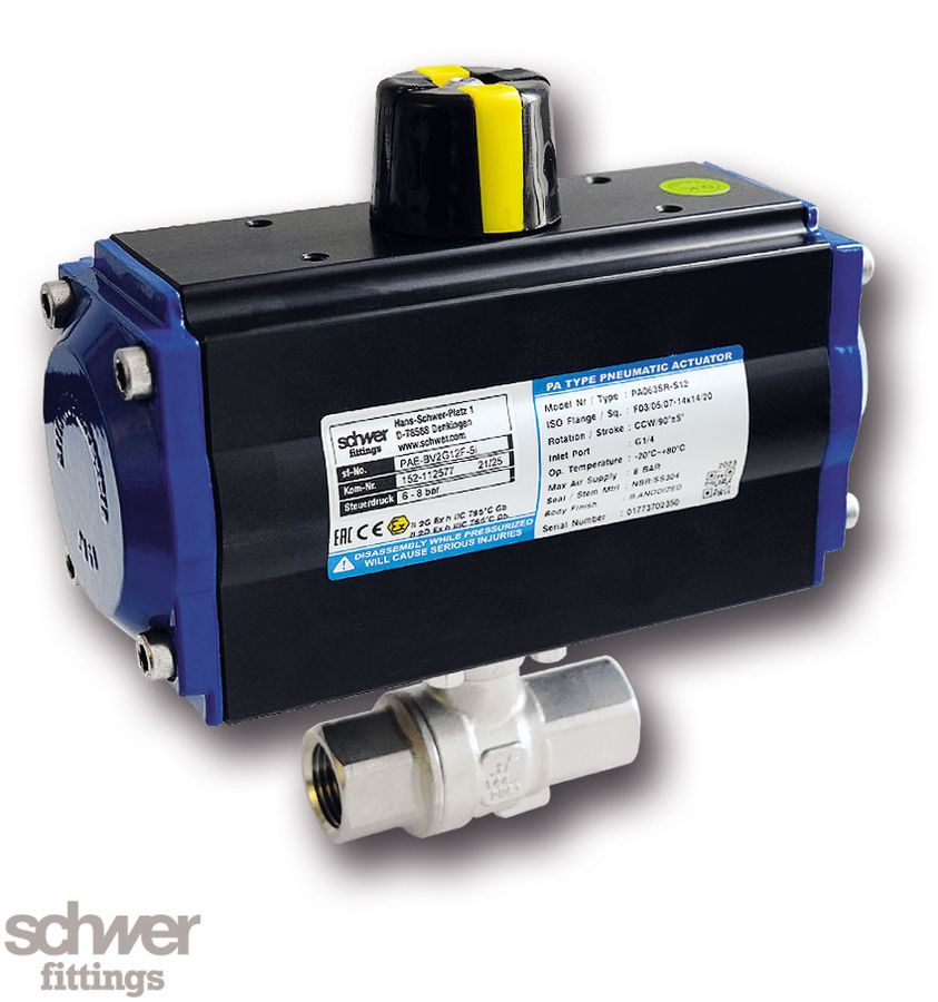 2-part. Ball valve with actuator, pneumatic, single-acting