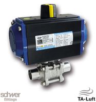 3-part. Ball valve with actuator, pneumatic, single-acting
