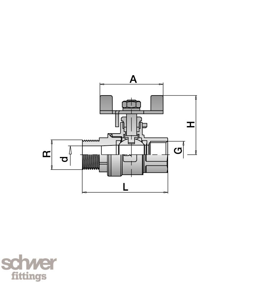 Two Piece Ball Valve with butterfly handle