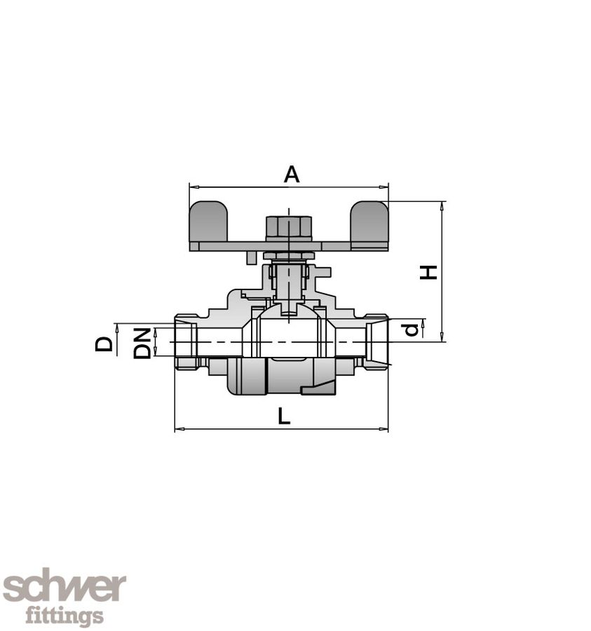Two Piece Ball Valve with Compression Ends and Butterfly
