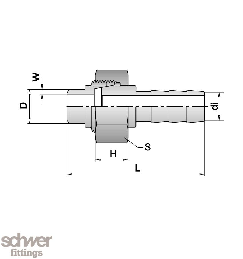Union, welding end - hose stem