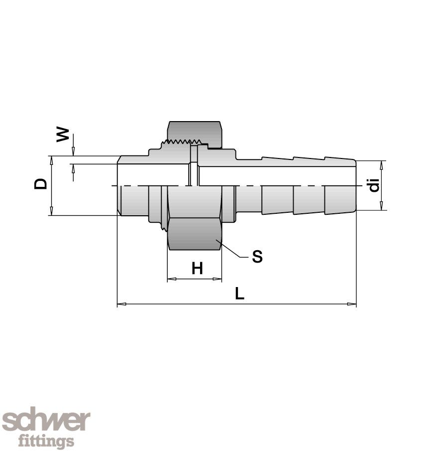 Union, welding end - hose stem