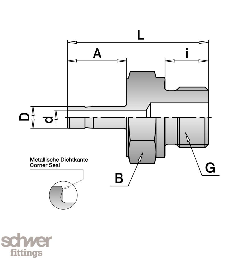 Male-Shaft Adaptor with metal sealing edge